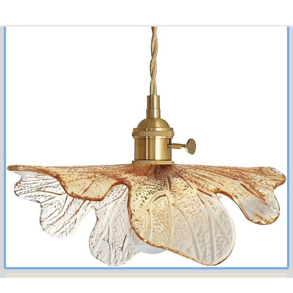 AUWIEOU Amber Adjustable Flower Gold Pendant Hanging Light Lamp Glass Shade